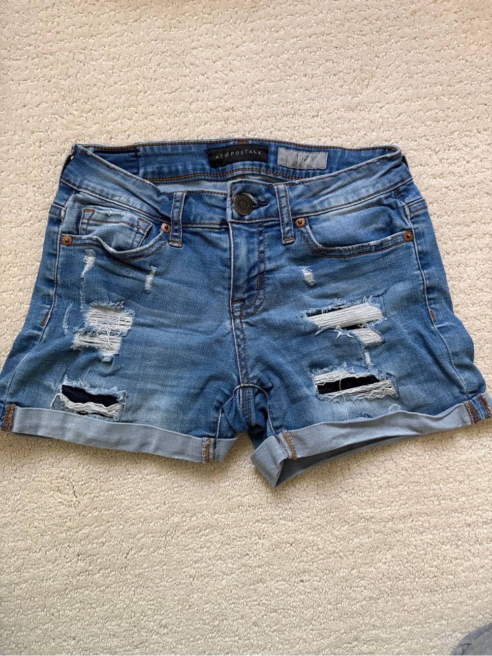 Aeropostale Blue Roll-Cuff Denim Shorts